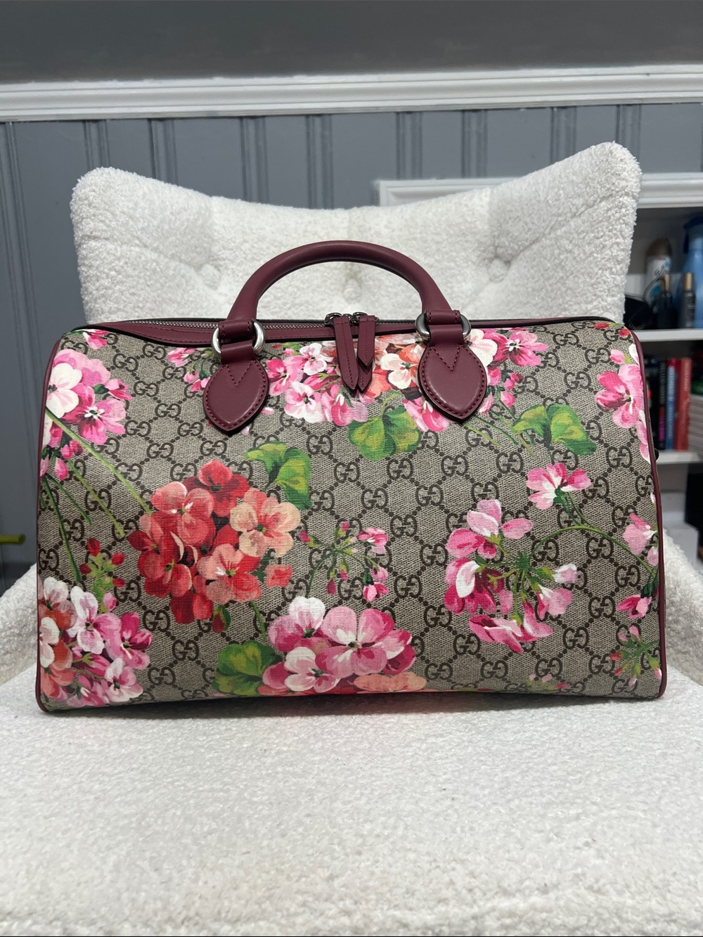 Gucci GG Supreme Blooms Floral Boston Travel Duffel Bag Rare - Picture 1 of 14